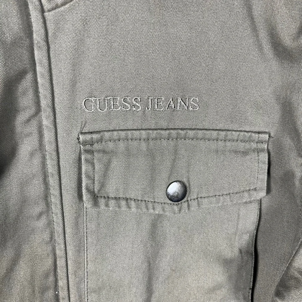 Guess Field Jacket Mens Small Olive Green Military Utility Packable Hood Cotton